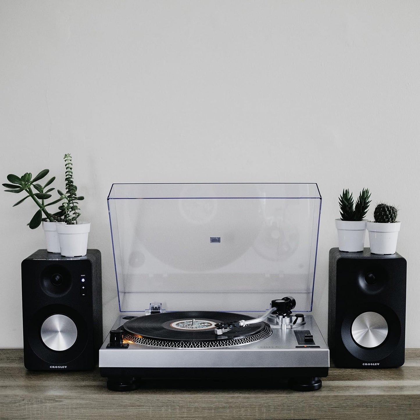 C100A-SI Belt-Drive Turntable Record Player with Adjustable Counterweight, Silver