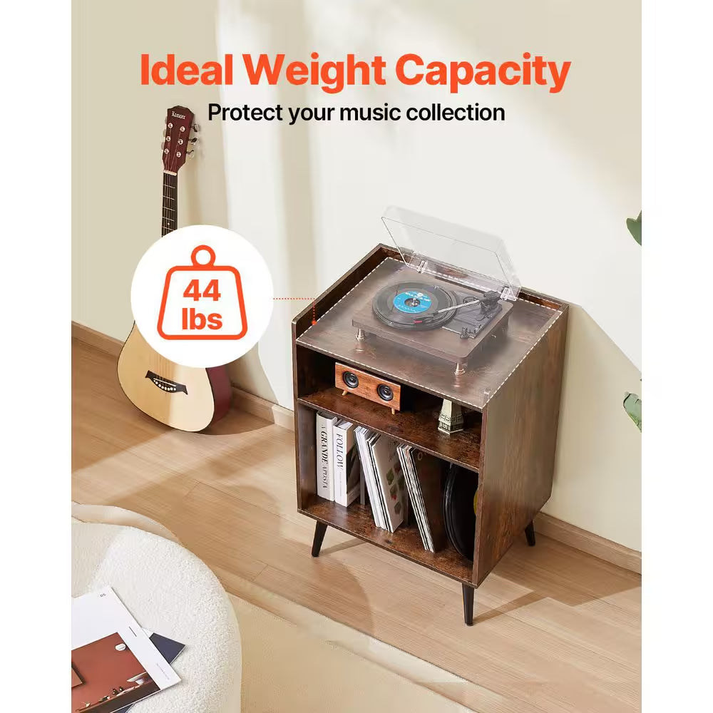 Record Player Stand / LED Light, 3 Tiers Turntable Stand with Charging Station and USB Ports, Full Motion, 20 In. Size