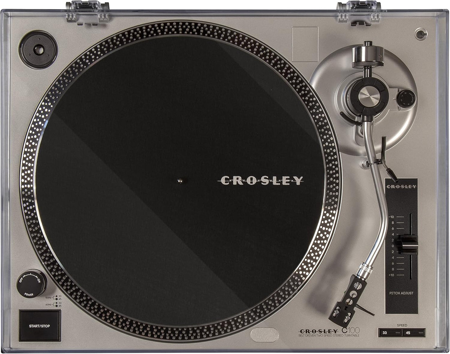 C100A-SI Belt-Drive Turntable Record Player with Adjustable Counterweight, Silver