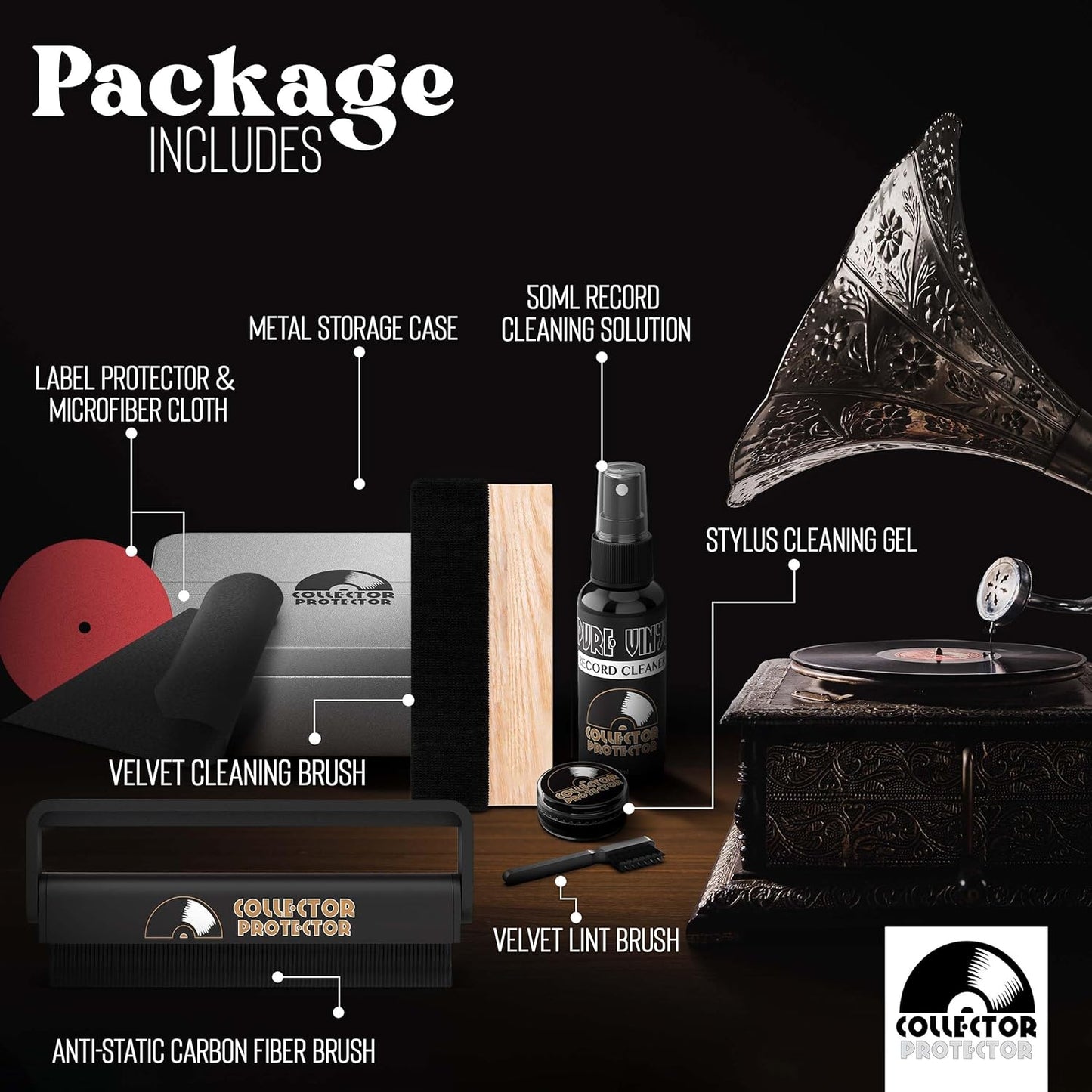 Vinyl Record Cleaning Kit - Complete 7-In-1 Vinyl Record Cleaner Solution Set