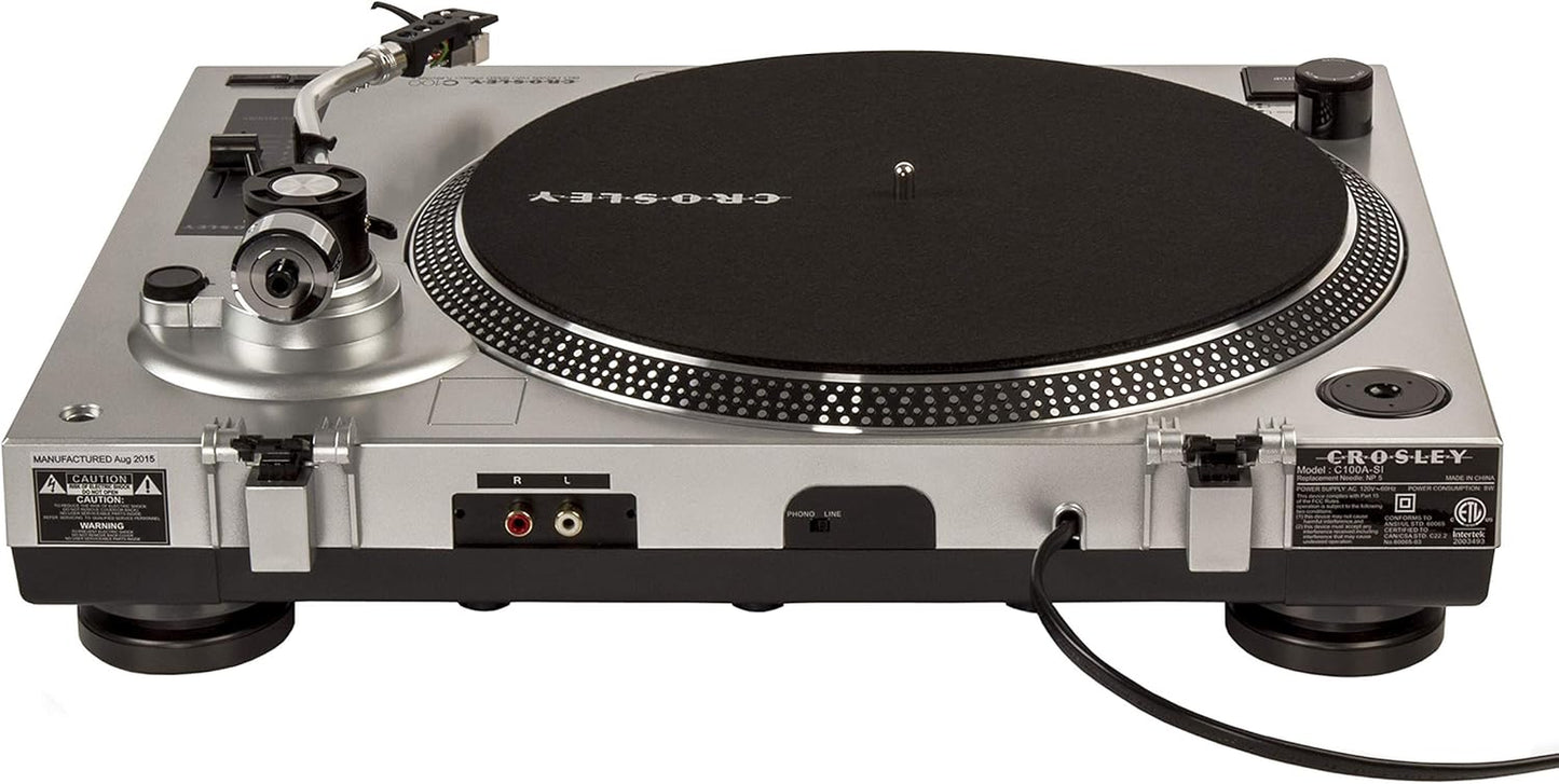 C100A-SI Belt-Drive Turntable Record Player with Adjustable Counterweight, Silver