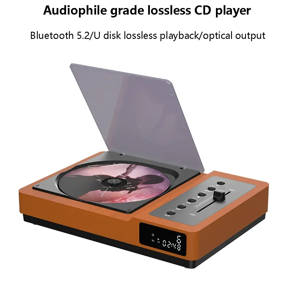 Vintage HIFI CD Player Bluetooth 5.2 High and Bass Adjustable Portable CD Audio Player with Built-In Battery IR Remote Control