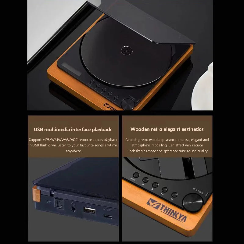 Wooden HIFI CD Player Bluetooth 5.1 Digital Optical Output USB Lossless Playback Wooden CD Music Player Infrared Remote Control