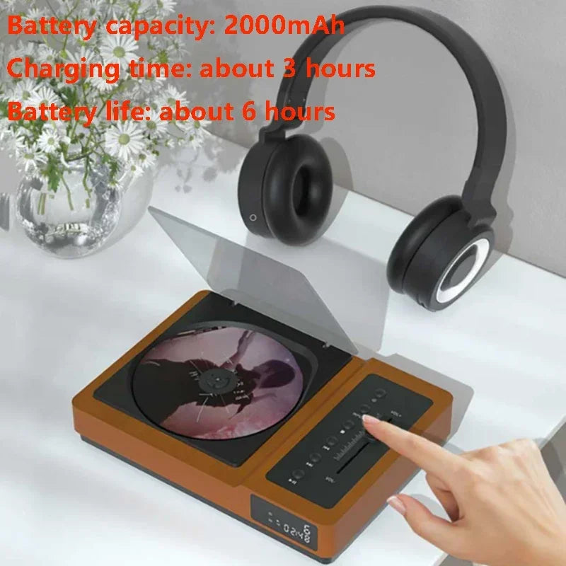 Vintage HIFI CD Player Bluetooth 5.2 High and Bass Adjustable Portable CD Audio Player with Built-In Battery IR Remote Control