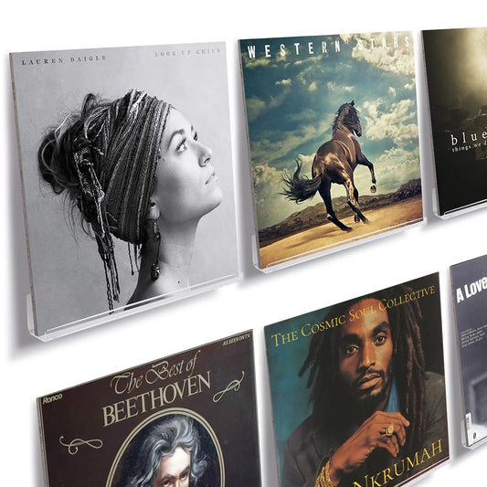 Vinyl Record Holder Wall Mount 12'' Album Shelve Record Holder , Easy Install Acrylic Vinyl Display Shelf in Office Home,6 Pcs