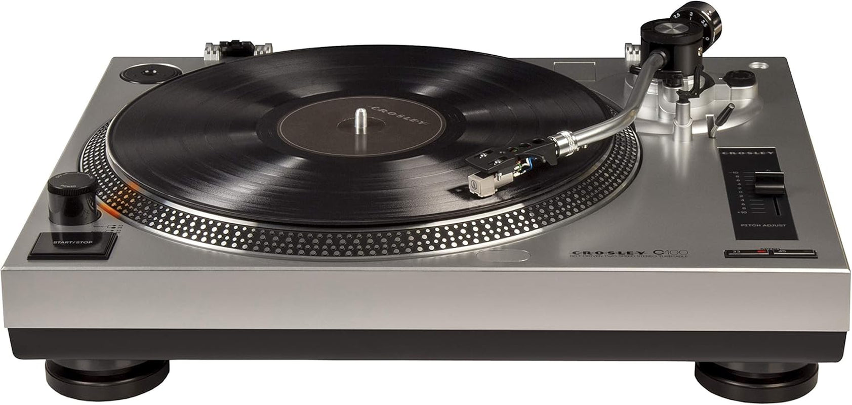 C100A-SI Belt-Drive Turntable Record Player with Adjustable Counterweight, Silver