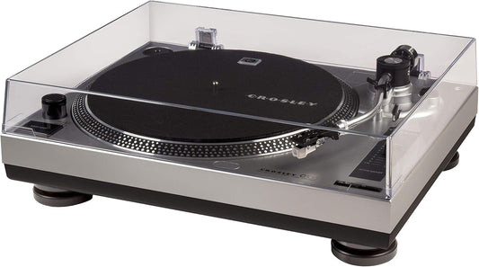 C100A-SI Belt-Drive Turntable Record Player with Adjustable Counterweight, Silver