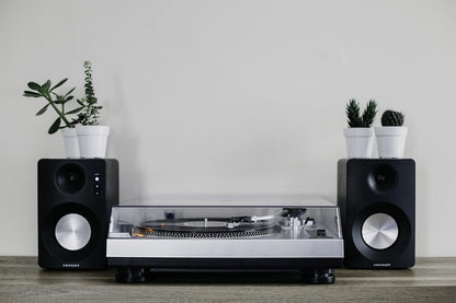 C100A-SI Belt-Drive Turntable Record Player with Adjustable Counterweight, Silver