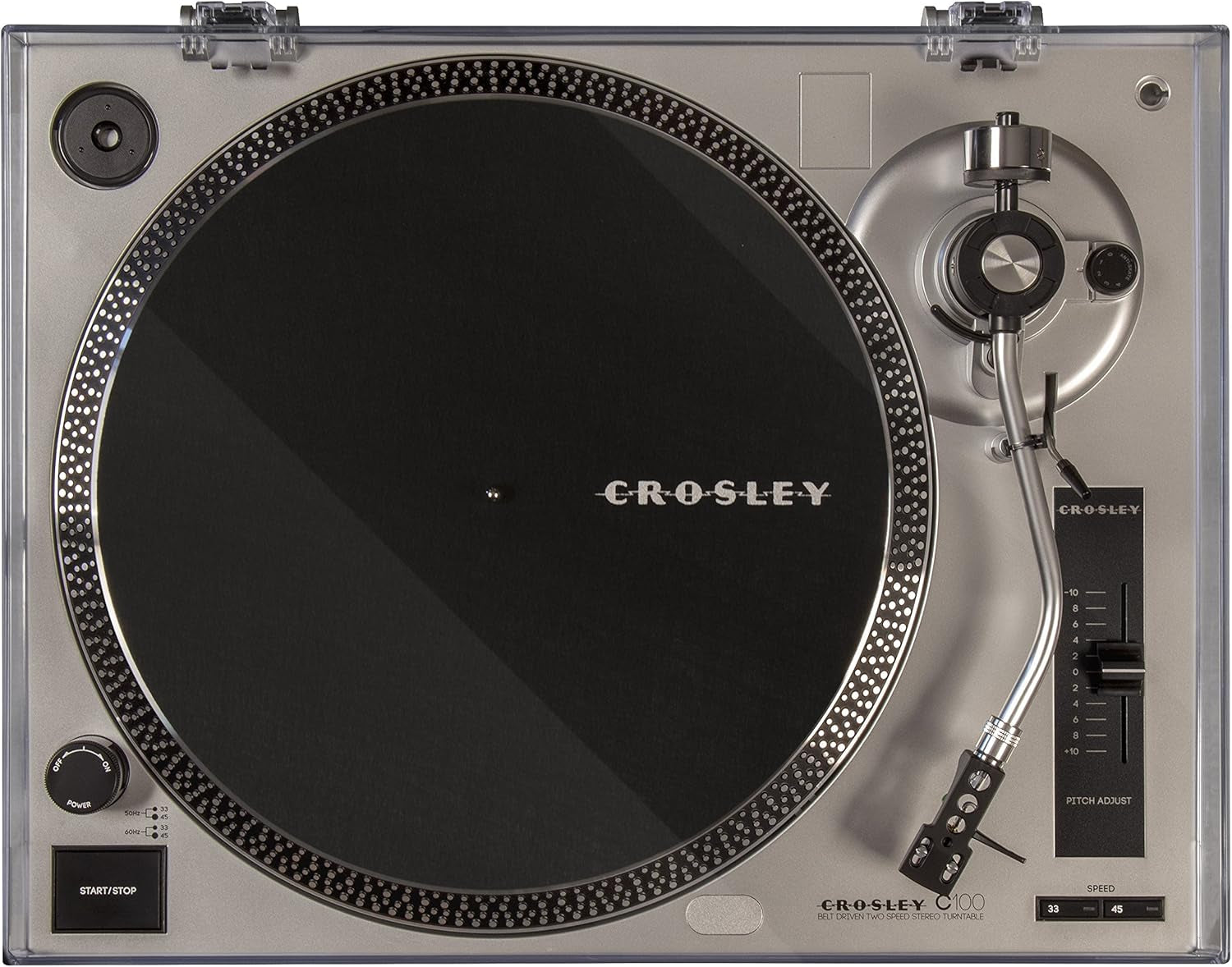 C100A-SI Belt-Drive Turntable Record Player with Adjustable Counterweight, Silver