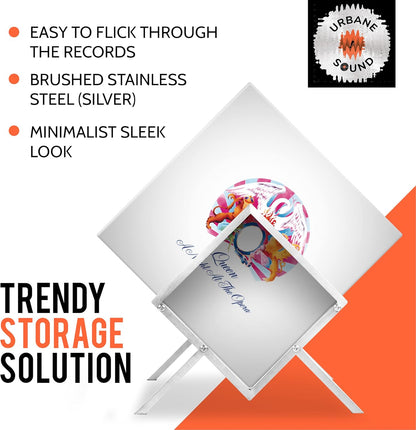 Vinyl Record Storage Rack - Camden Vinyl Record Holder - Vinyl Storage Rack - Record Stand for LP Storage - Vinyls Organiser - Vinyl Album Storage 70Lps Books Magazines Albums (Silver)