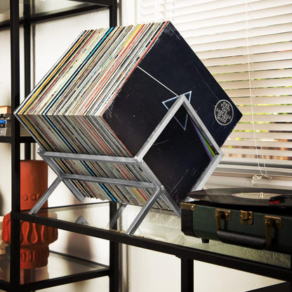 Vinyl Record Storage Rack - Camden Vinyl Record Holder - Vinyl Storage Rack - Record Stand for LP Storage - Vinyls Organiser - Vinyl Album Storage 70Lps Books Magazines Albums (Silver)