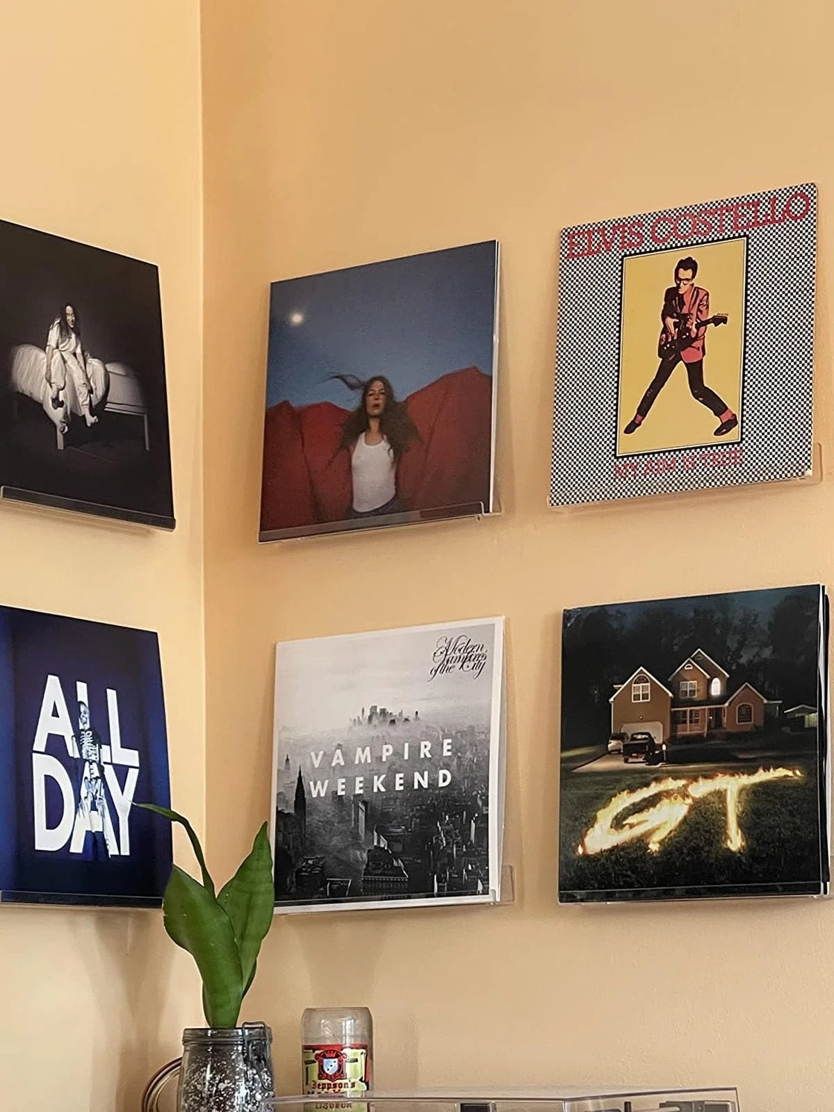 Vinyl Record Holder Wall Mount 12'' Album Shelve Record Holder , Easy Install Acrylic Vinyl Display Shelf in Office Home,6 Pcs