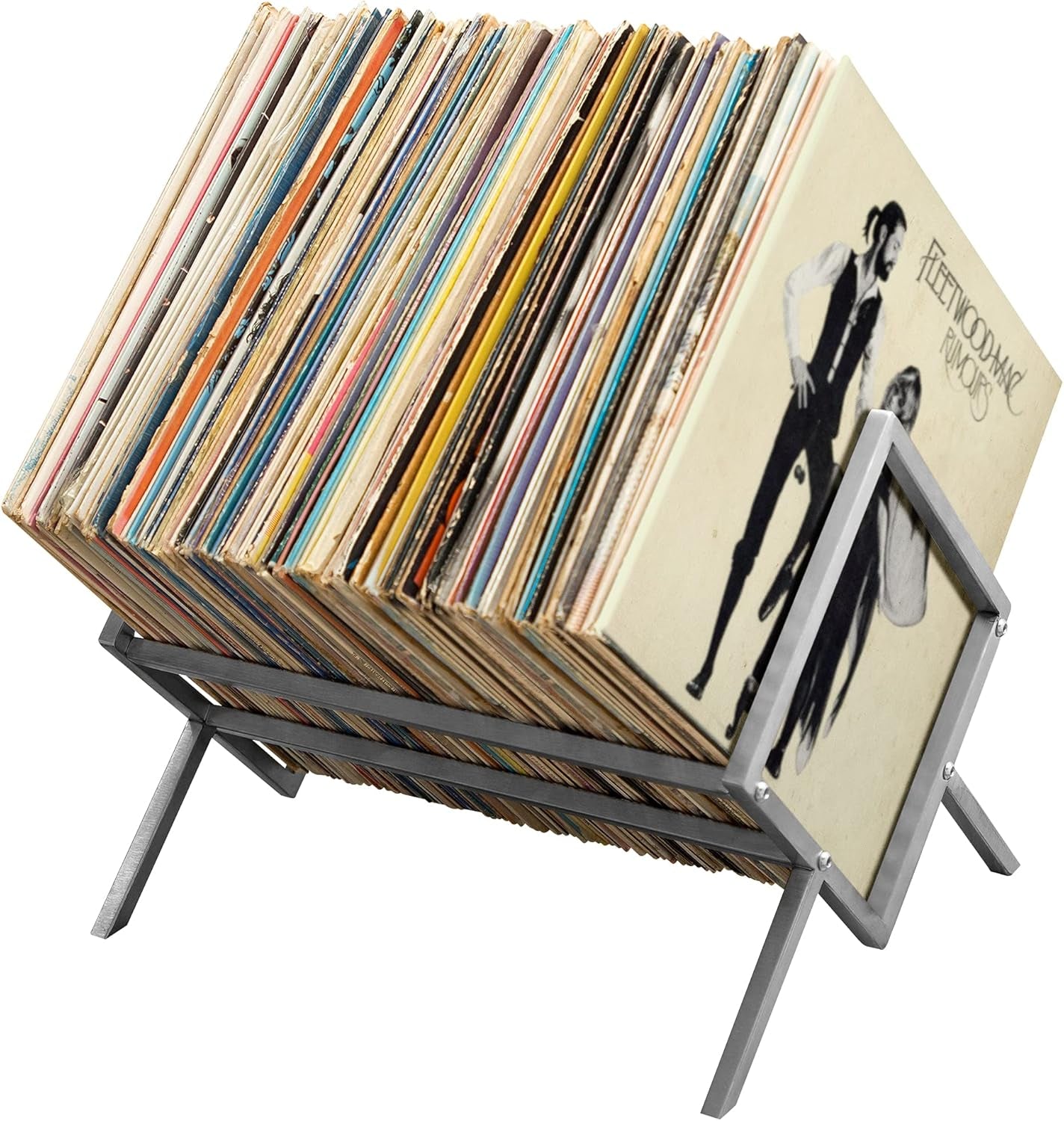 Vinyl Record Storage Rack - Camden Vinyl Record Holder - Vinyl Storage Rack - Record Stand for LP Storage - Vinyls Organiser - Vinyl Album Storage 70Lps Books Magazines Albums (Silver)