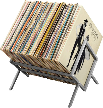 Vinyl Record Storage Rack - Camden Vinyl Record Holder - Vinyl Storage Rack - Record Stand for LP Storage - Vinyls Organiser - Vinyl Album Storage 70Lps Books Magazines Albums (Silver)