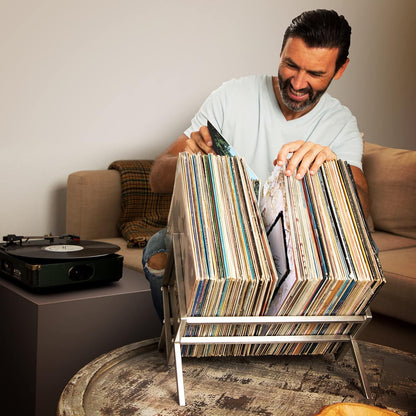 Vinyl Record Storage Rack - Camden Vinyl Record Holder - Vinyl Storage Rack - Record Stand for LP Storage - Vinyls Organiser - Vinyl Album Storage 70Lps Books Magazines Albums (Silver)