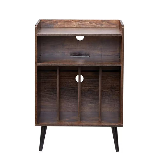 Record Player Stand / LED Light, 3 Tiers Turntable Stand with Charging Station and USB Ports, Full Motion, 20 In. Size