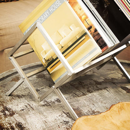 Vinyl Record Storage Rack - Camden Vinyl Record Holder - Vinyl Storage Rack - Record Stand for LP Storage - Vinyls Organiser - Vinyl Album Storage 70Lps Books Magazines Albums (Silver)