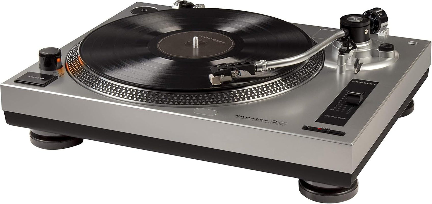 C100A-SI Belt-Drive Turntable Record Player with Adjustable Counterweight, Silver
